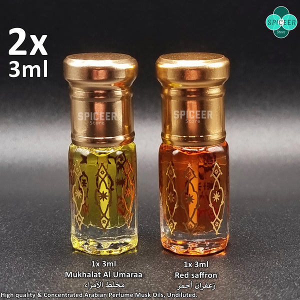 2x Mukhalat Al Umaraa + Red saffron 3ml مخلط الامراء زعفران High Quality Concentrated Arabic Perfume Musk