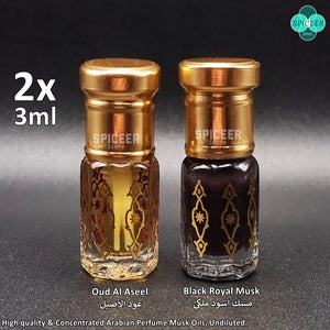 2x Oud Al Aseel + Black Royal Musk 3ml مسك اسود ملكي وعود الاصيل High Quality Concentrated Arabic Perfume Musk