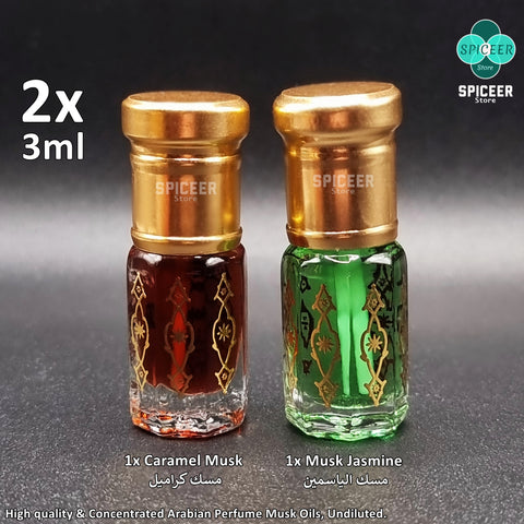 2x Musk Jasmine + Caramel Musk 3ml مسك الياسمين ومسك كراميل High Quality Concentrated Arabic Perfume Musk