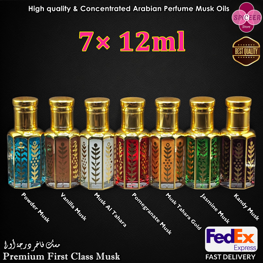 7x 12ml High Quality Arabic Perfume Musk Tahara Oils - FedEx Express - 7 Unique Scents Luxury Collection مجموعة مسك الطهارة