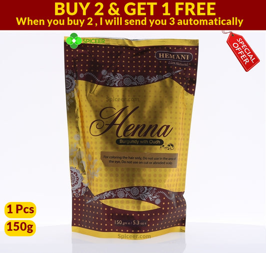 1× Hemani Henna Burgundy with Oudh Color Natural hair Dye - Powder 150g هيماني حنة برقندي مع عود
