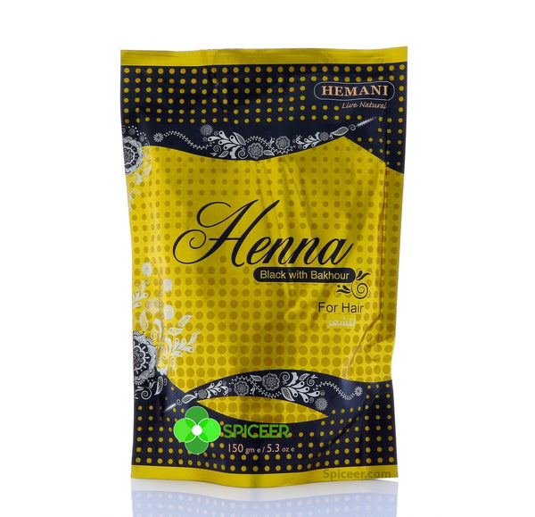 1× Hemani Henna Black with Bakhour Color Natural hair Dye - Powder 150g حنة أسود