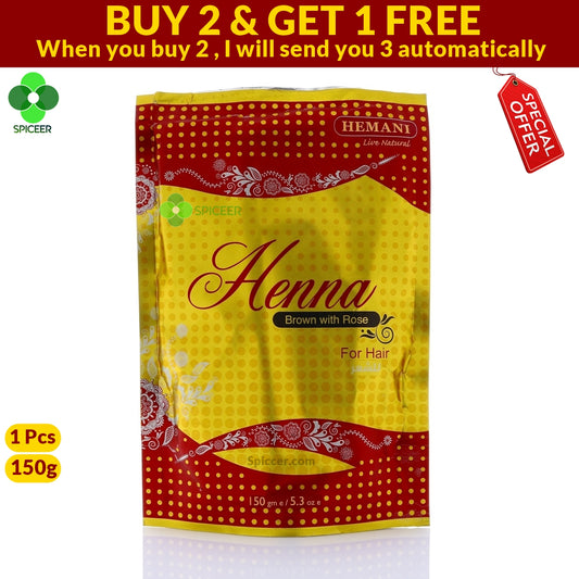 1× Hemani Henna Brown with Rose Color Natural hair Dye - Powder 150g هيماني حنة بني مع ورد