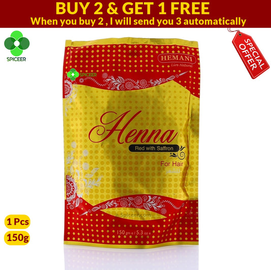 Hemani Henna Red with Saffron Color Natural hair Dye - Powder 150g هيماني حنة احمر مع زعفران