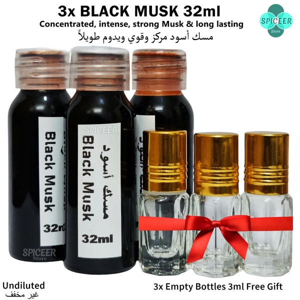 3× 32ml Black Musk + Gift " Arabic Perfume Oil High Quality مسك اسود